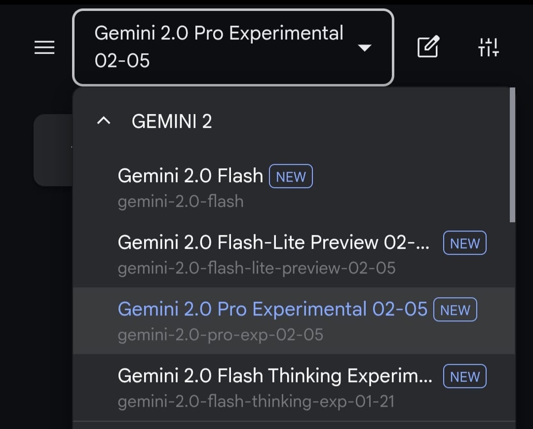 نماذج Gemini 2.0 المتاحة حاليًا على AI Studio